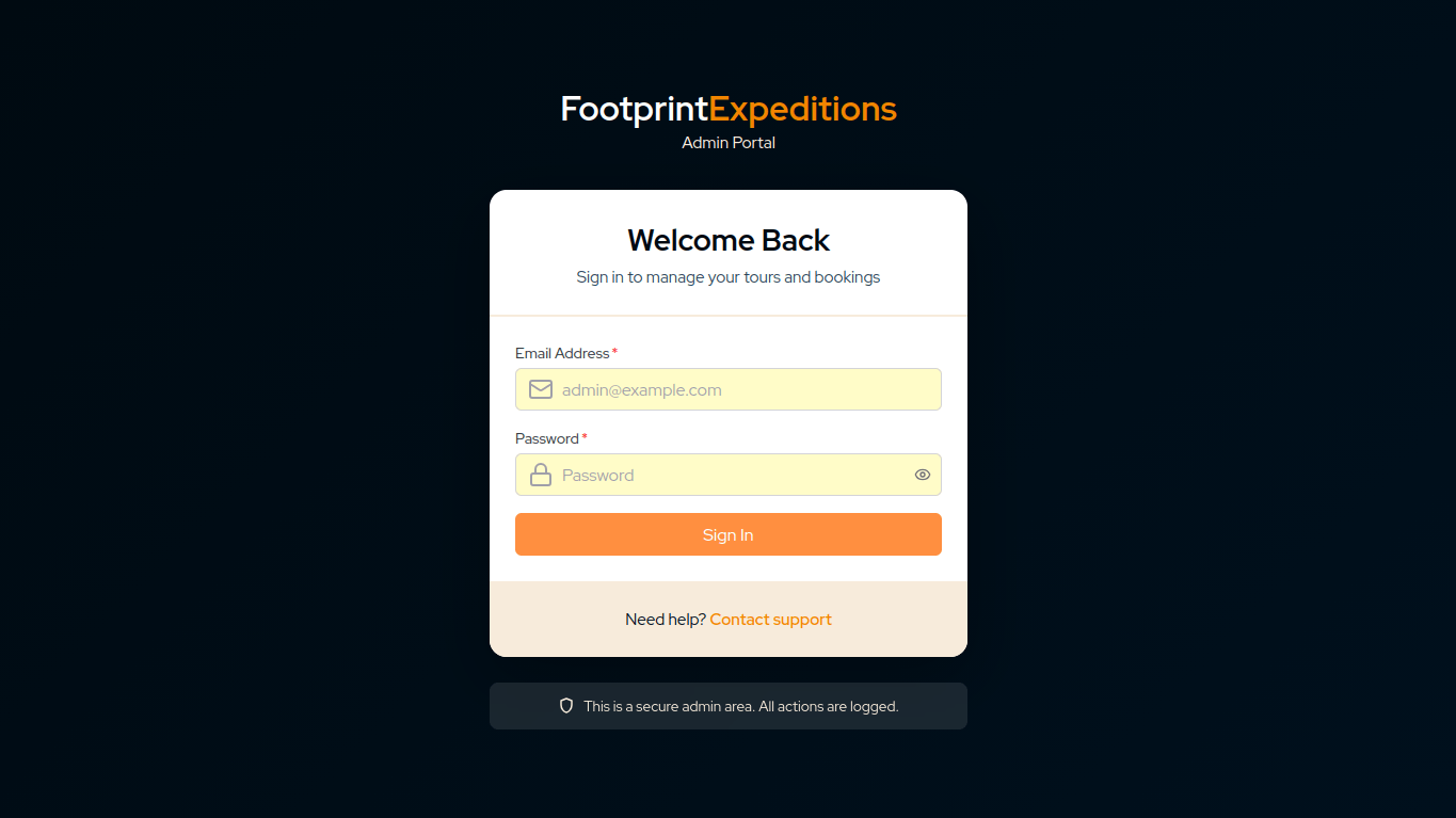 Footprint Expeditions admin login