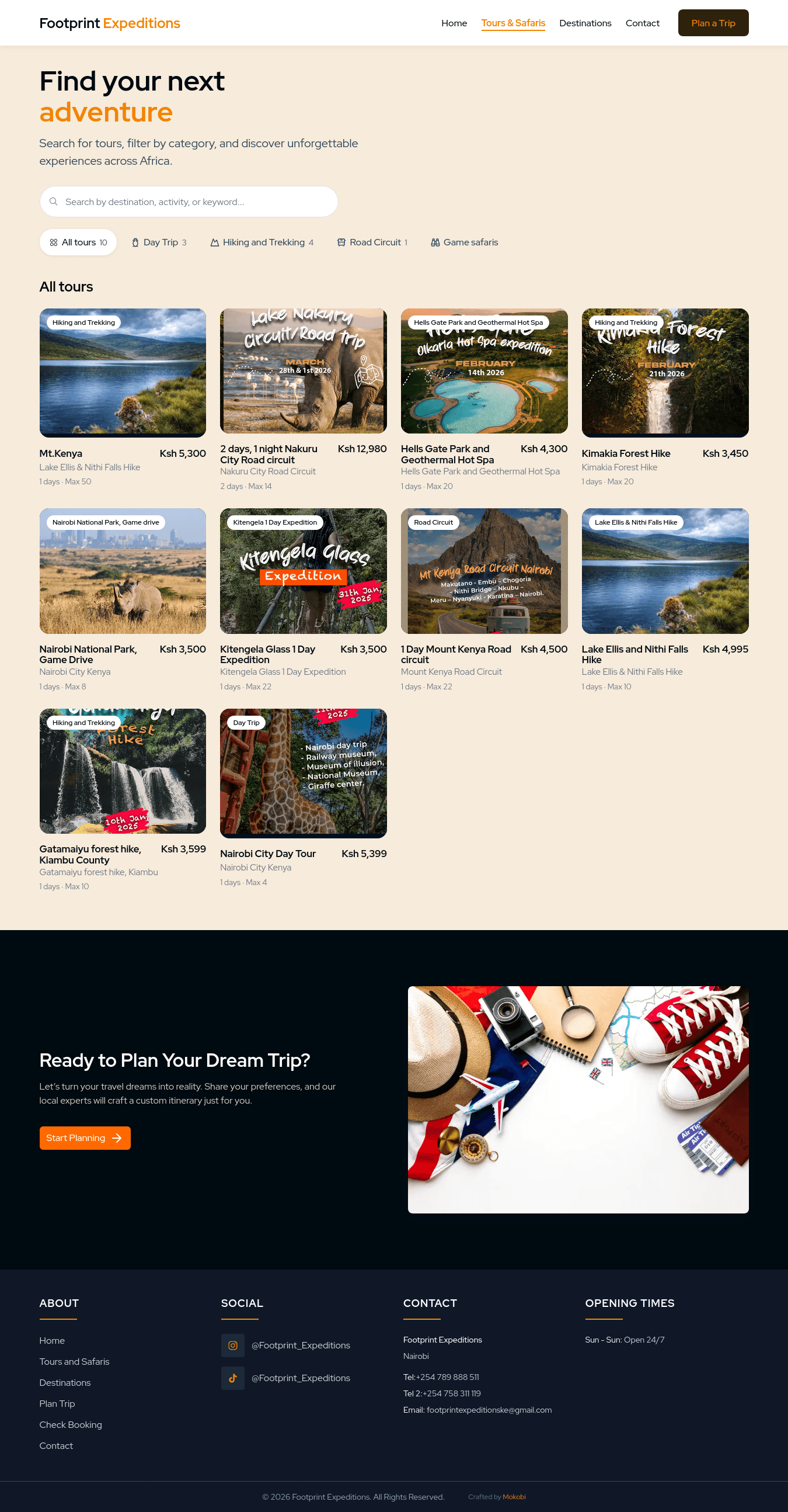 Footprint Expeditions tours listing page