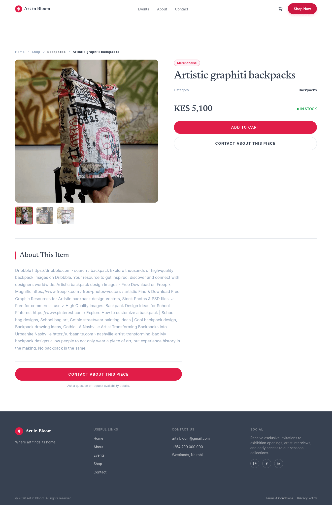 Art in Bloom product details page