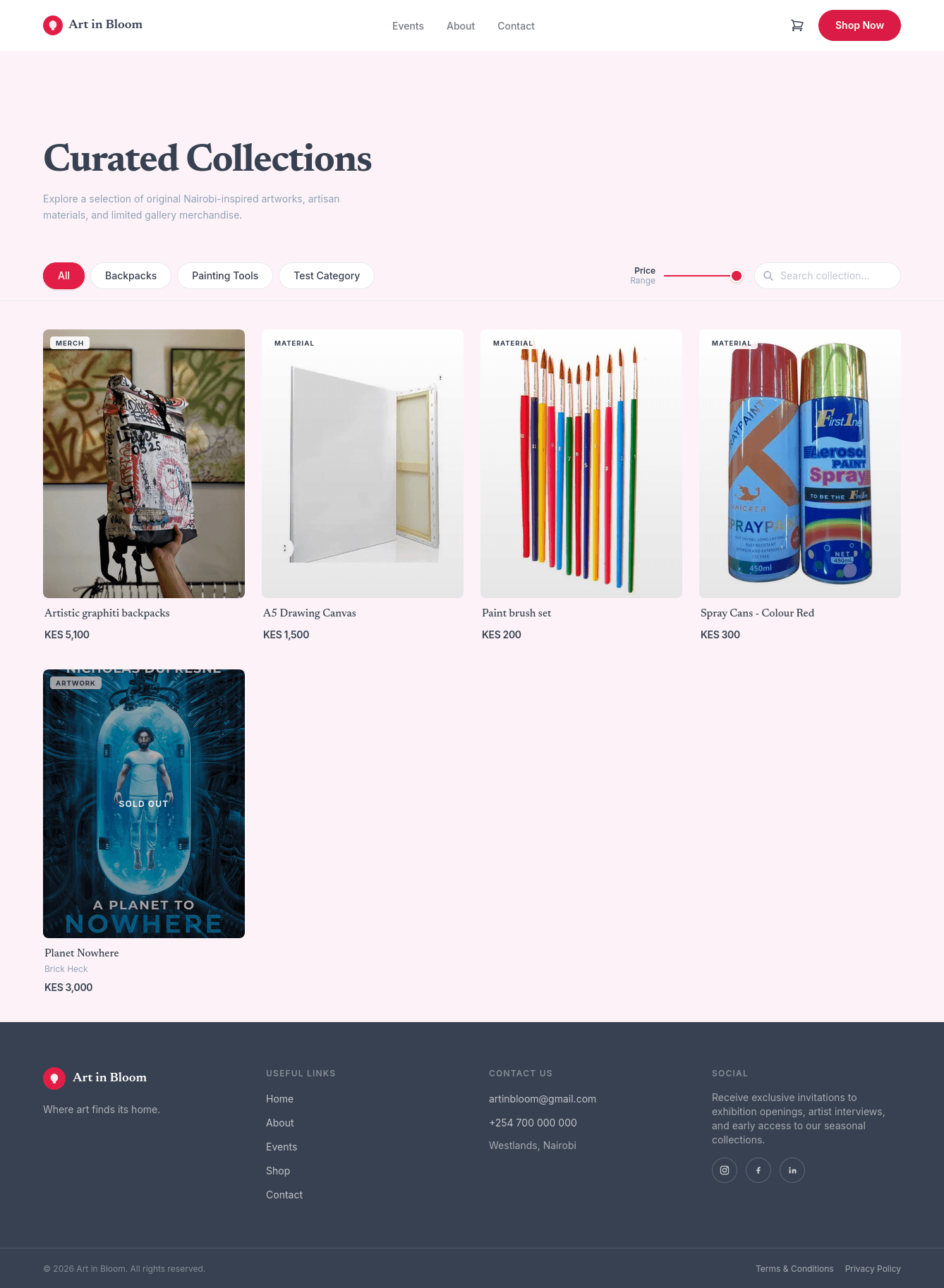 Art in Bloom shop page